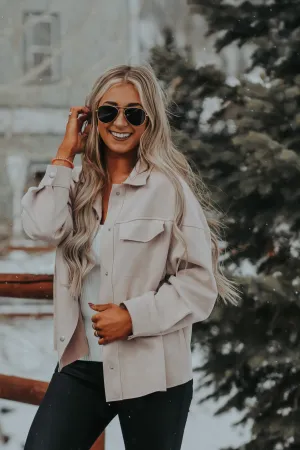 Champagne Suede Button Down Jacket