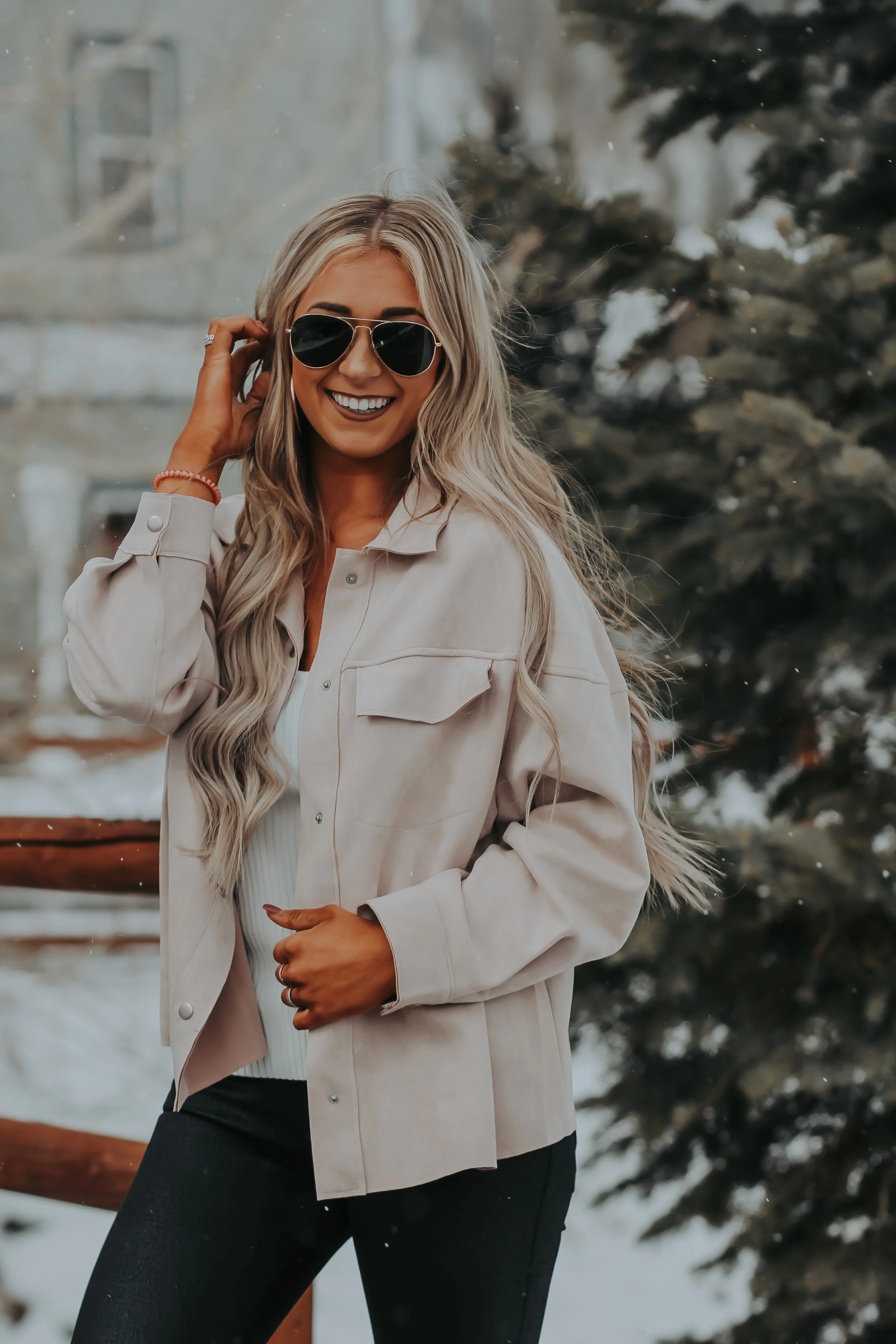 Champagne Suede Button Down Jacket