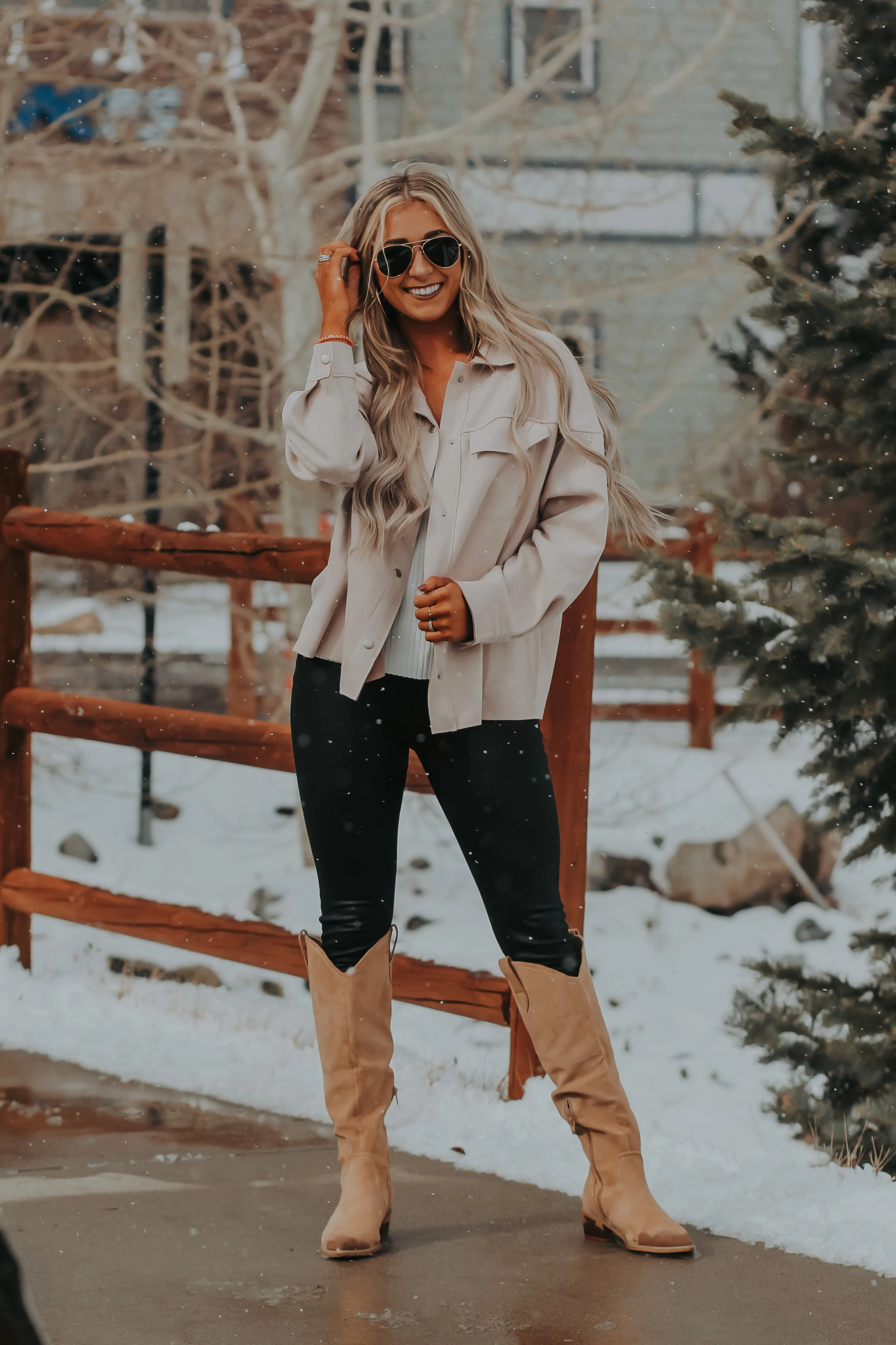 Champagne Suede Button Down Jacket