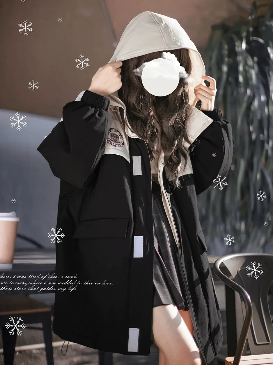 College Hoodie Style Jacket White Penguin Down