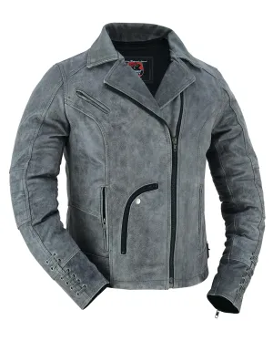 Frost Fury Women's Leather Biker Jacket – Gray