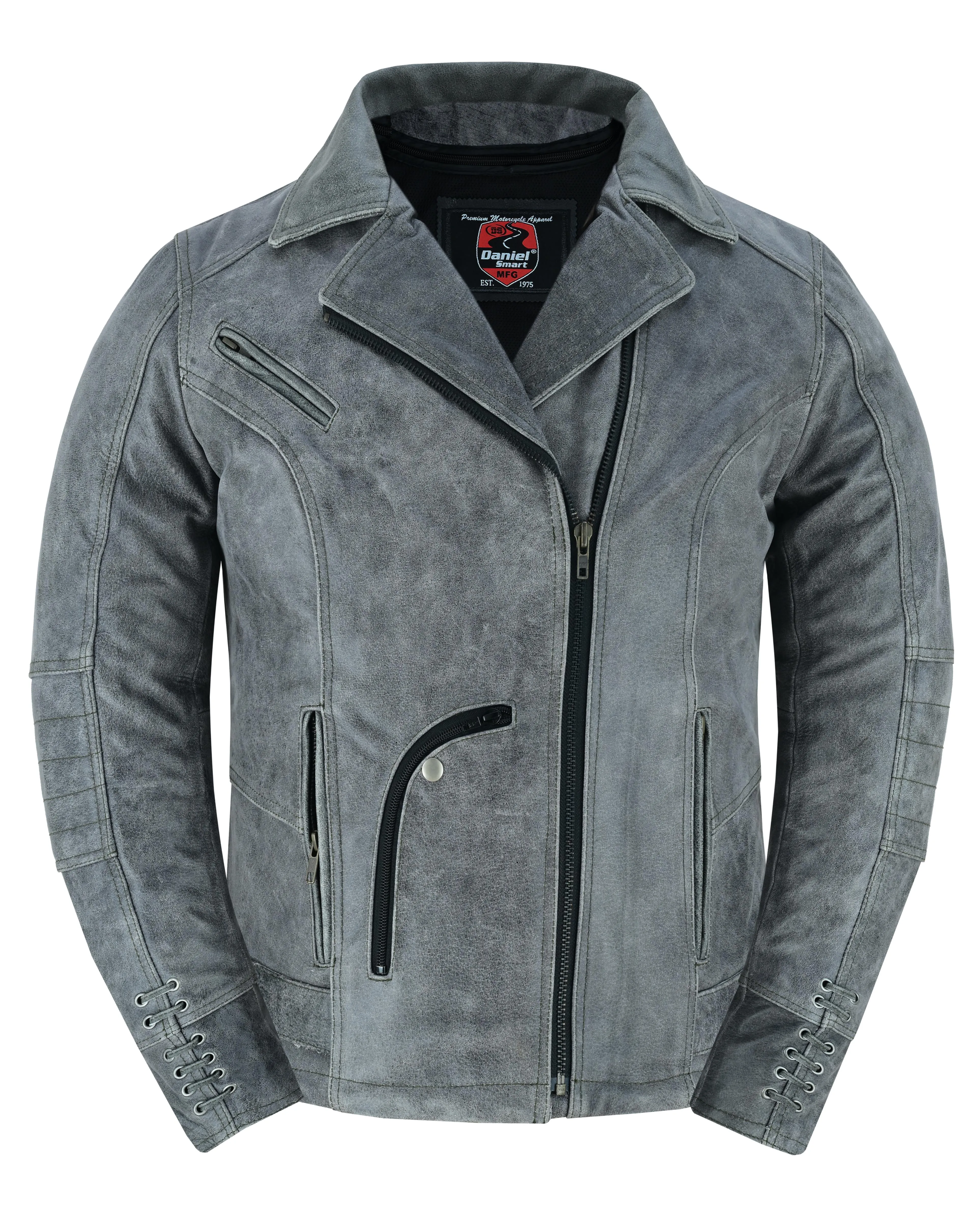 Frost Fury Women's Leather Biker Jacket – Gray