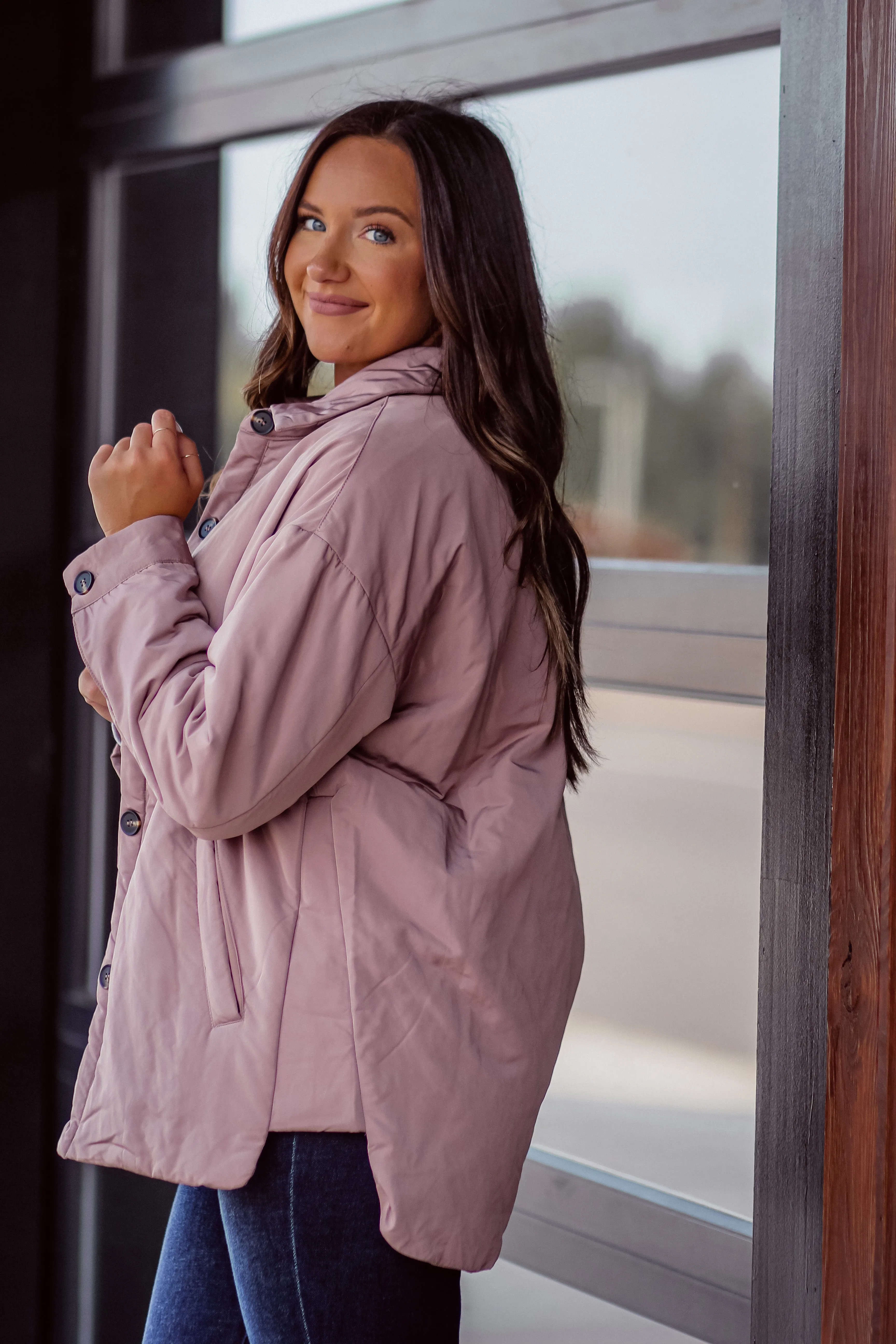 Mauve Button Down Puffy Jacket