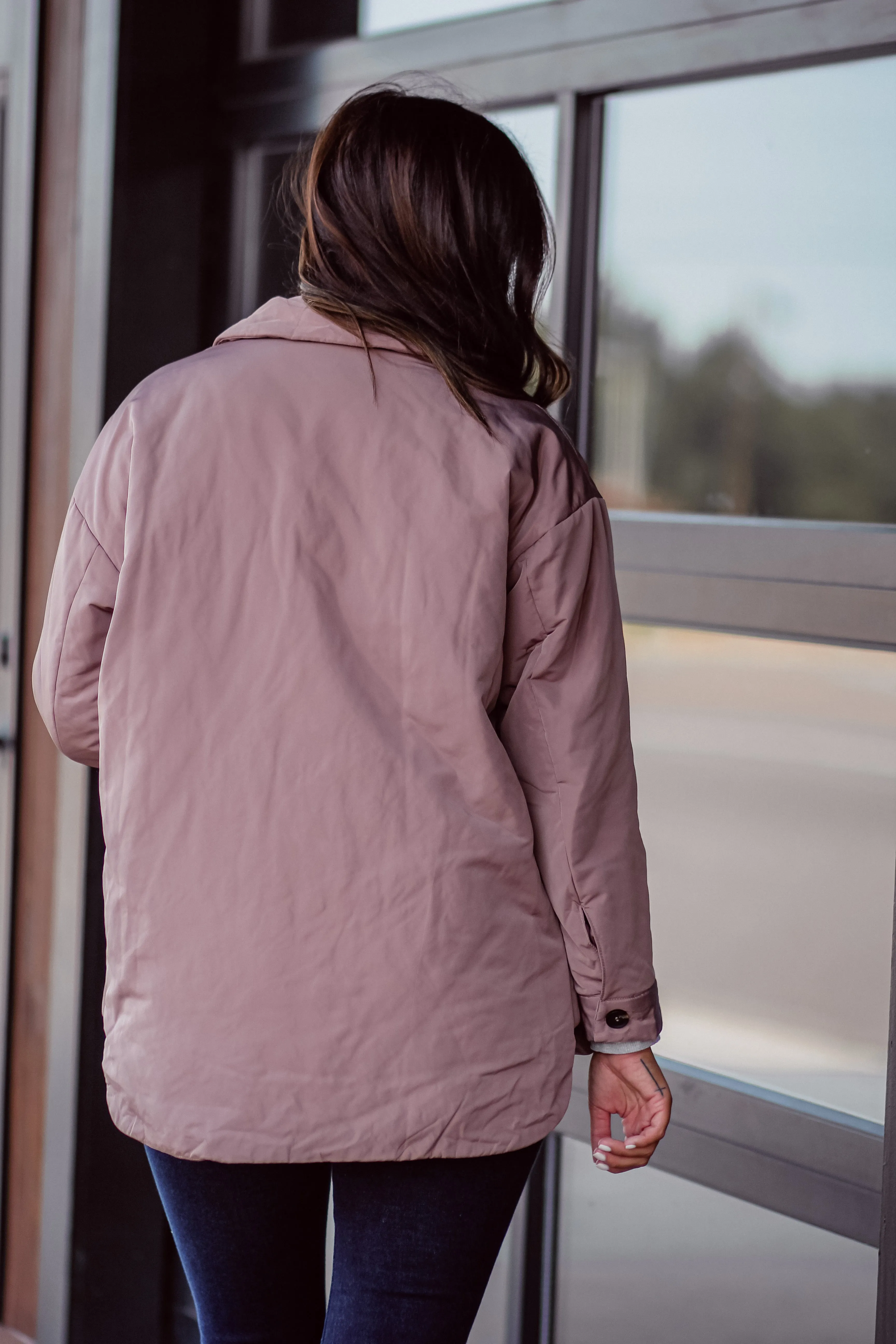 Mauve Button Down Puffy Jacket