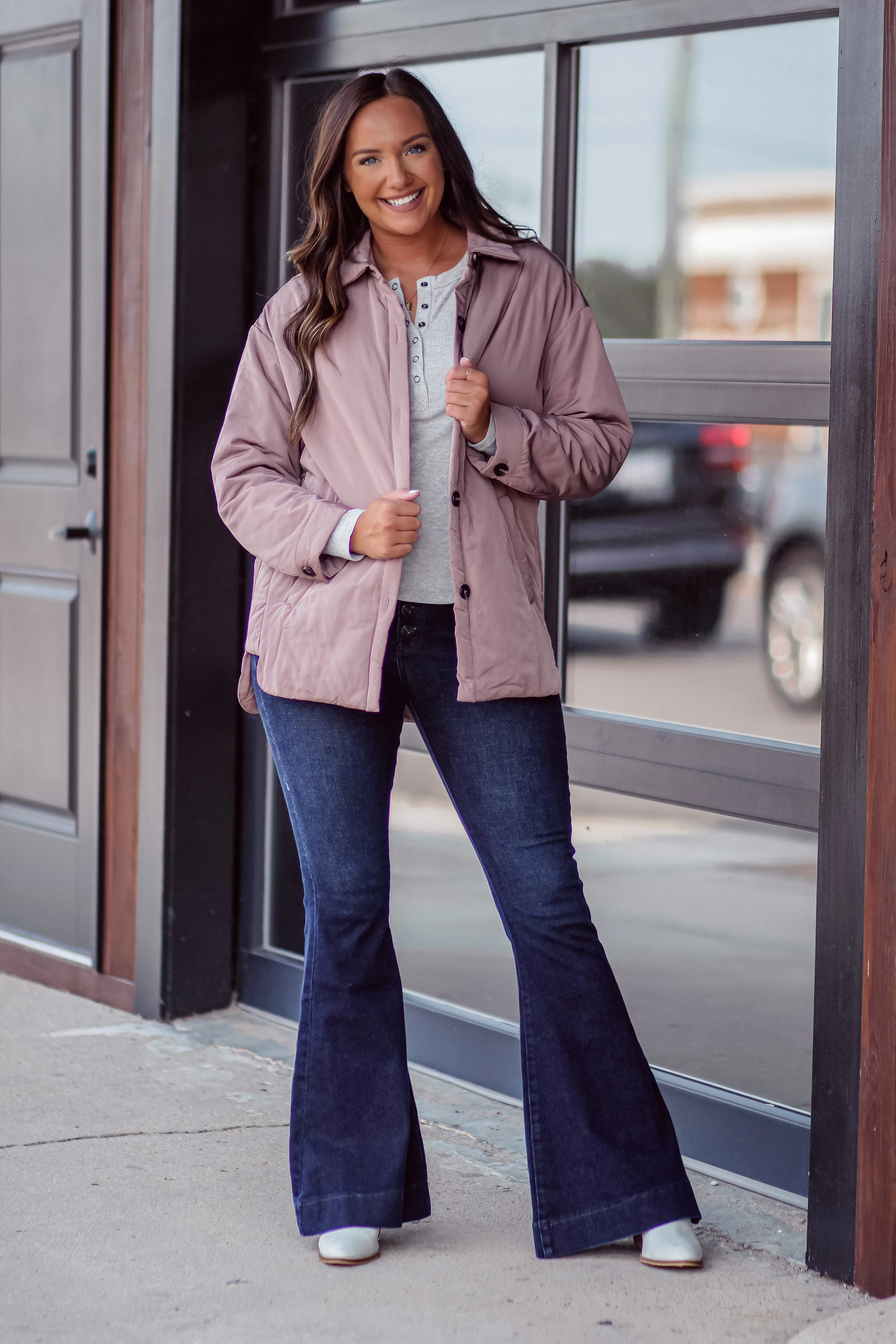 Mauve Button Down Puffy Jacket