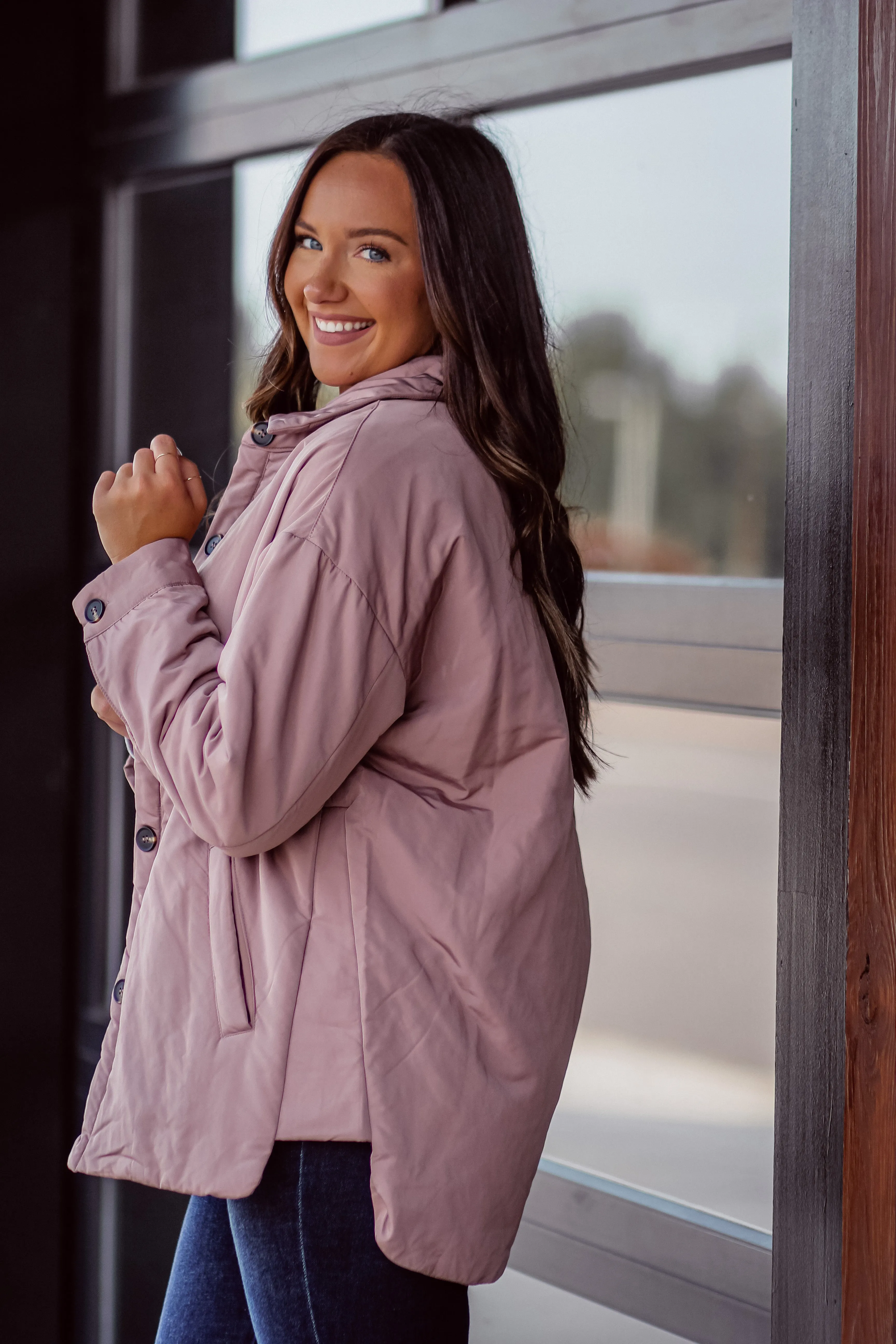Mauve Button Down Puffy Jacket