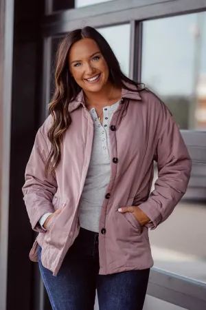 Mauve Button Down Puffy Jacket