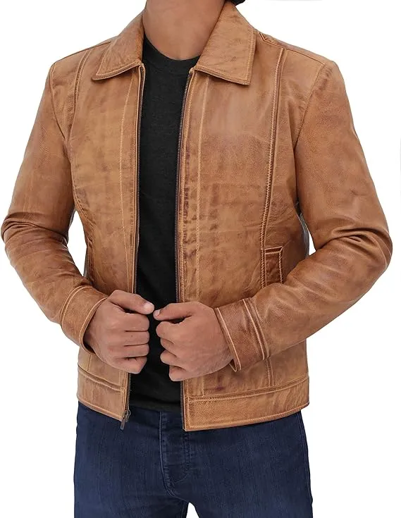 Men's Leather Jacket – Classic Vintage Style in Premium Real Lambskin, Timeless & Durable