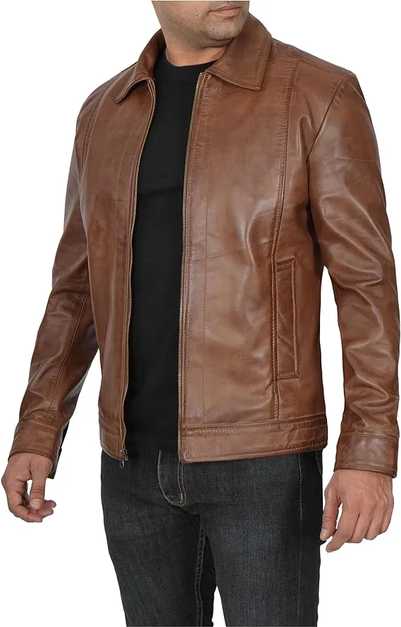 Men's Leather Jacket – Classic Vintage Style in Premium Real Lambskin, Timeless & Durable