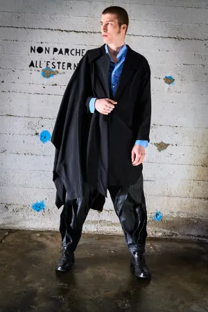 Mens Origami Cool Wool Tailored Long Jacket  Black, Modern Elegance