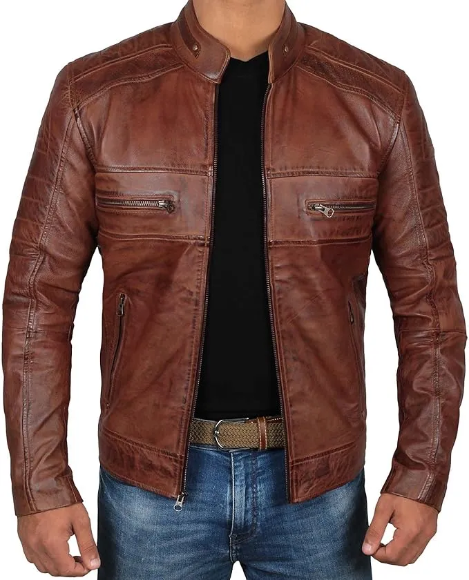 Men’s Real Leather Motorcycle Jacket – Classic Black & Brown Biker Jacket, Stylish & Durable