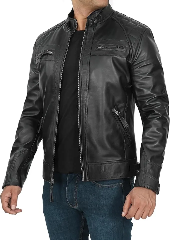 Men’s Real Leather Motorcycle Jacket – Classic Black & Brown Biker Jacket, Stylish & Durable
