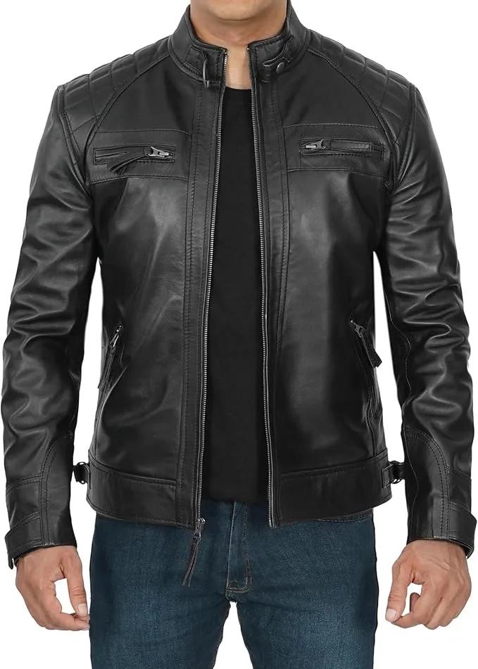 Men’s Real Leather Motorcycle Jacket – Classic Black & Brown Biker Style, Durable & Stylish Jacket