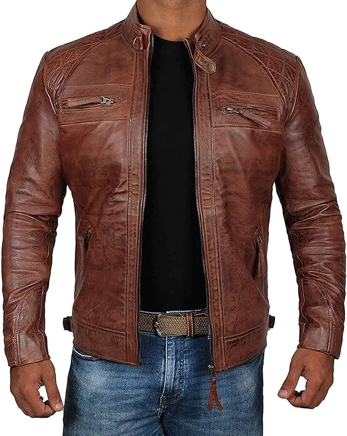 Men’s Real Leather Motorcycle Jacket – Classic Black & Brown Biker Style, Durable & Stylish Jacket