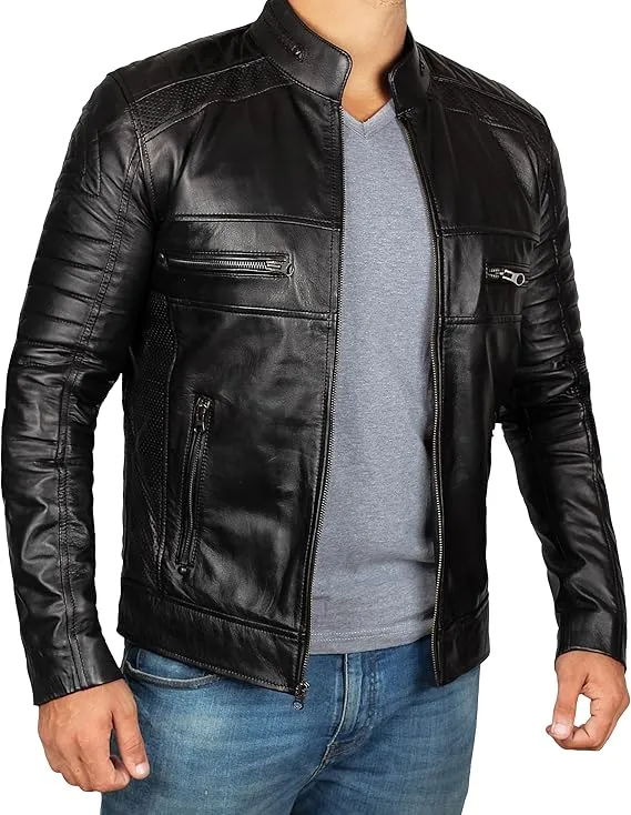 Men’s Real Leather Motorcycle Jacket – Classic Black & Brown Biker Style, Durable & Stylish Jacket