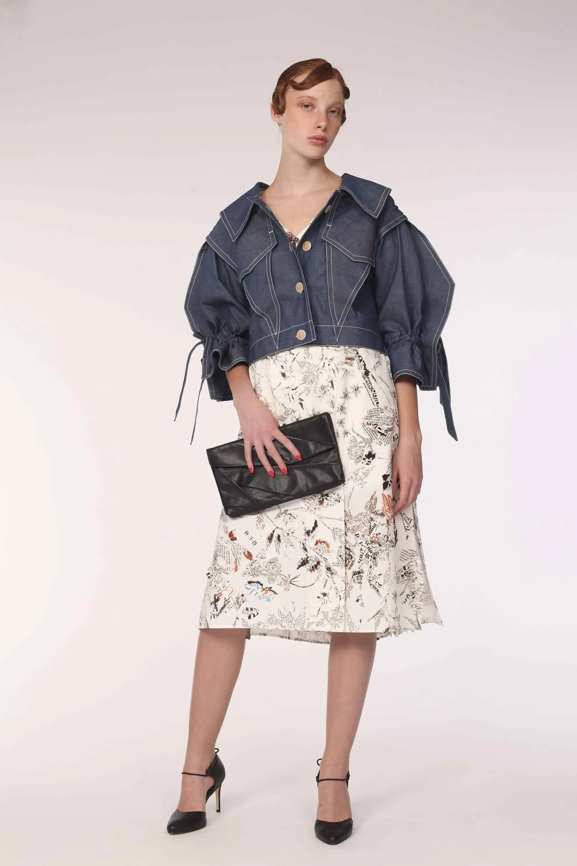 Origami Squarish Sleeve Cotton Denim Jacket  Handmade in Japan, Navy