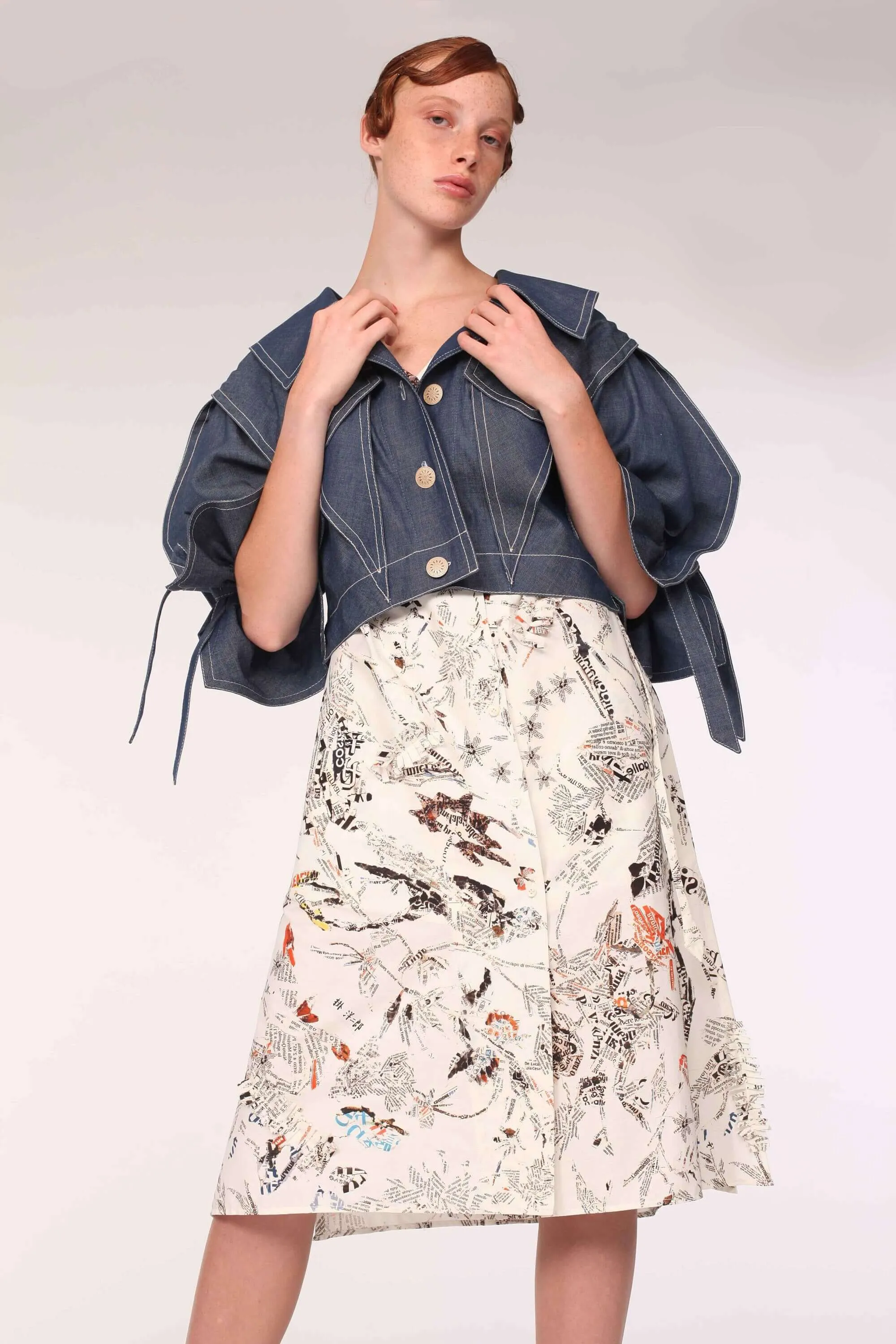 Origami Squarish Sleeve Cotton Denim Jacket  Handmade in Japan, Navy