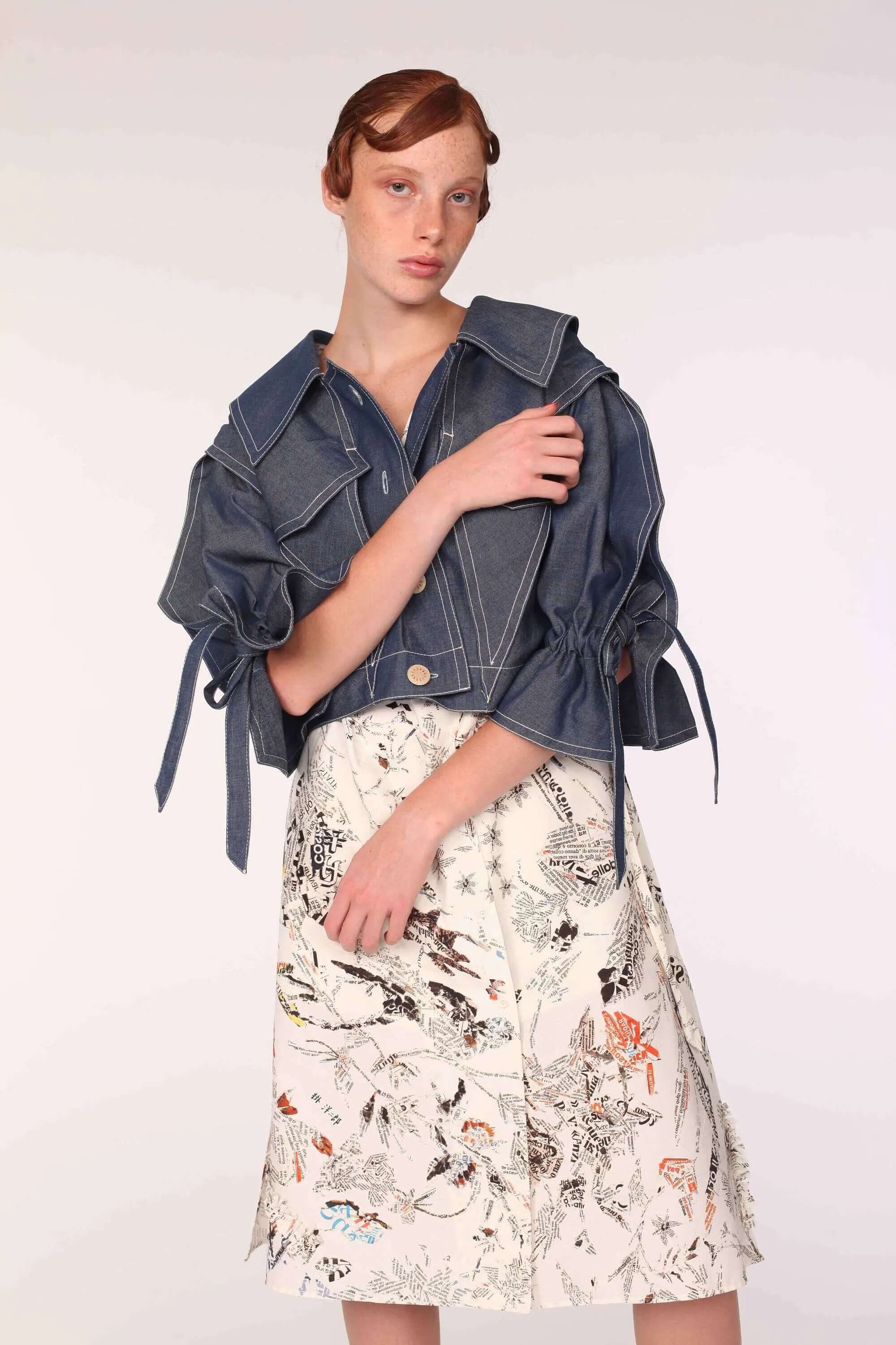 Origami Squarish Sleeve Cotton Denim Jacket  Handmade in Japan, Navy