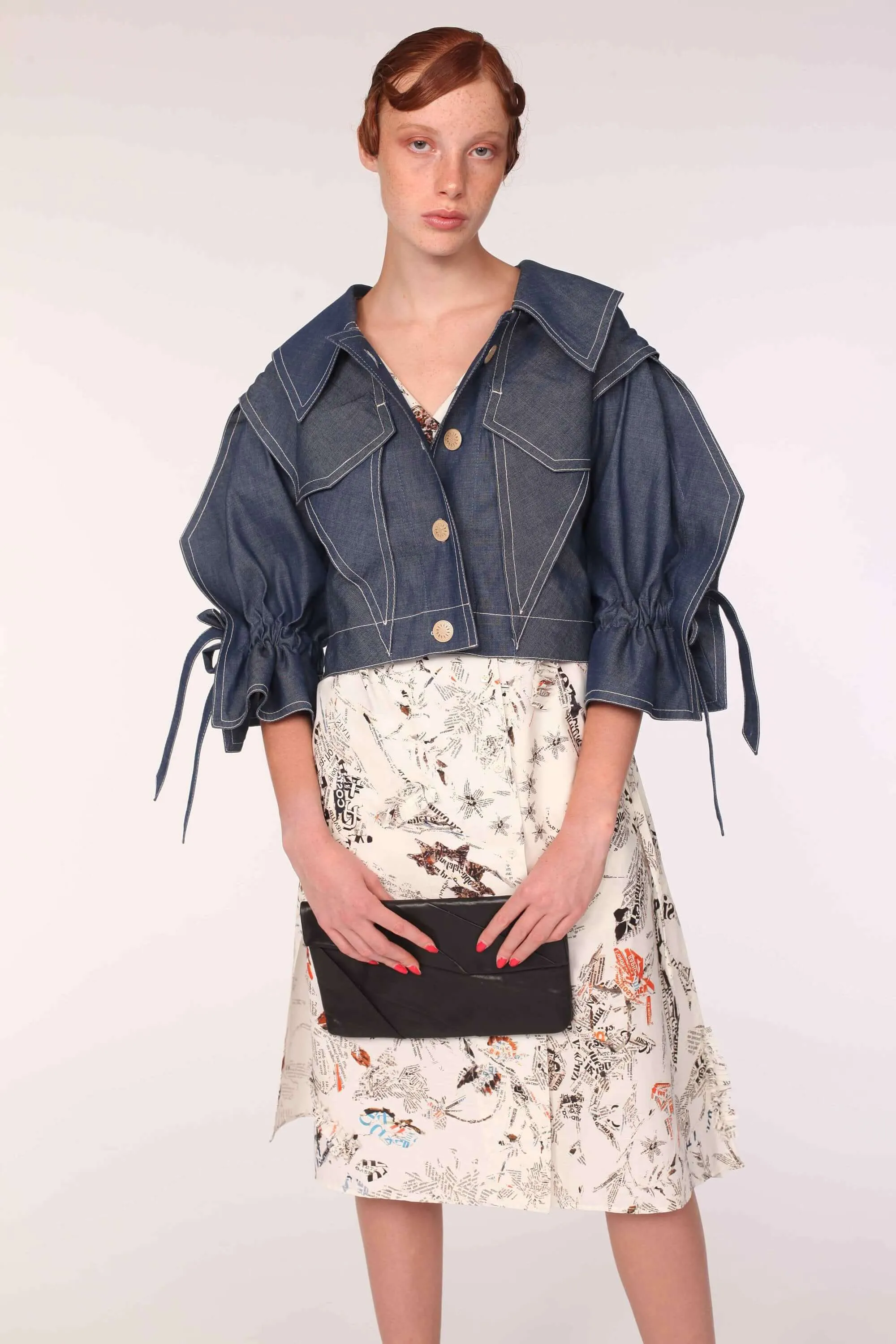 Origami Squarish Sleeve Cotton Denim Jacket  Handmade in Japan, Navy