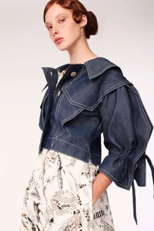 Origami Squarish Sleeve Cotton Denim Jacket  Handmade in Japan, Navy