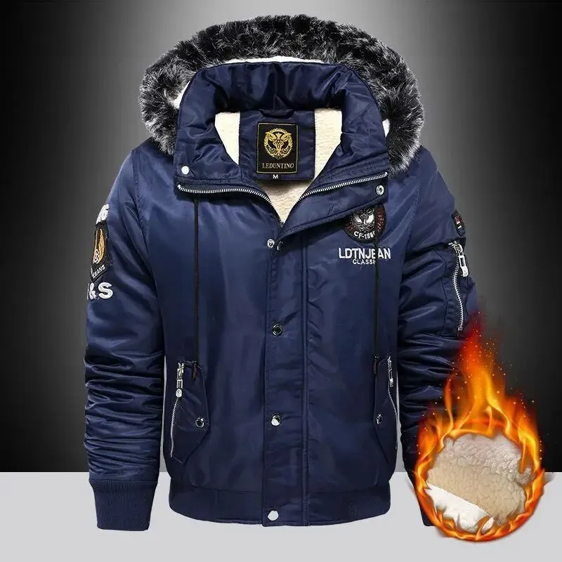 Plush Thickened Men's Jacket Winter Casual Cotton Jacket Warm Hooded Fashionable Windproof Large Cotton Jacket for Men