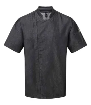 Premier Short Sleeve Zipped Chef's Jacket | Black Denim