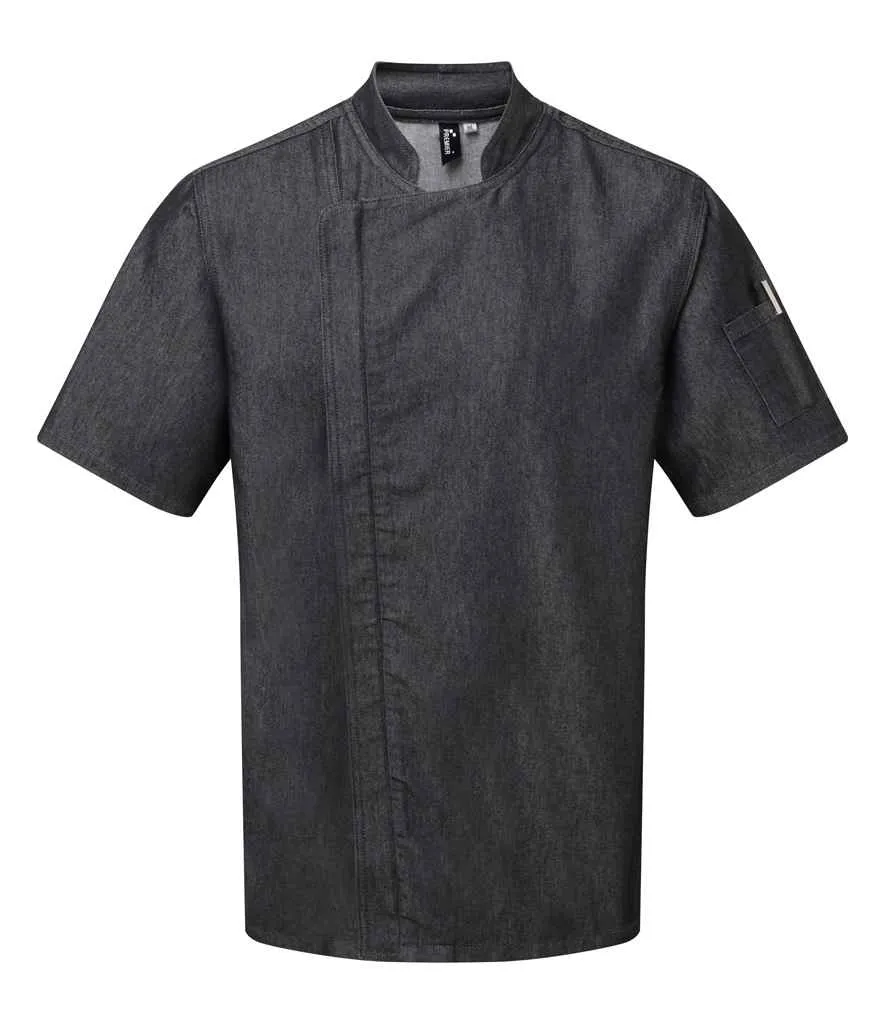 Premier Short Sleeve Zipped Chef's Jacket | Black Denim