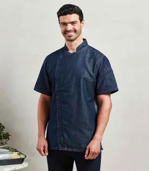 Premier Short Sleeve Zipped Chef's Jacket | Indigo Denim