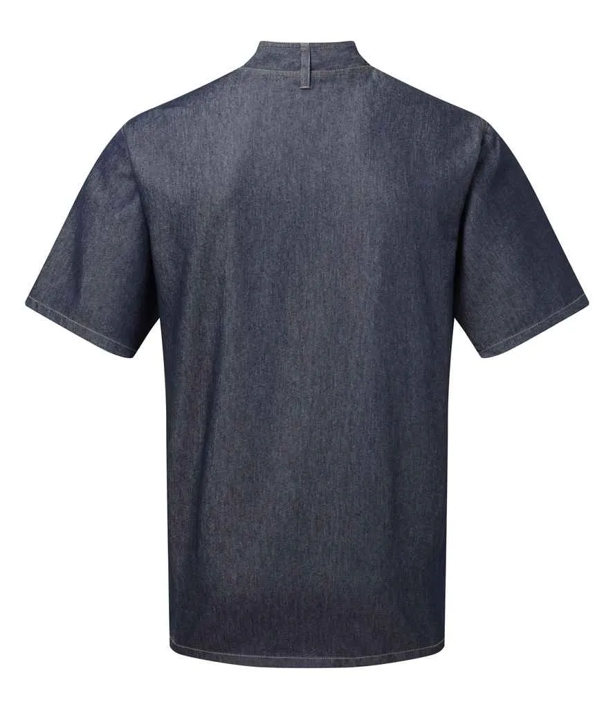 Premier Short Sleeve Zipped Chef's Jacket | Indigo Denim